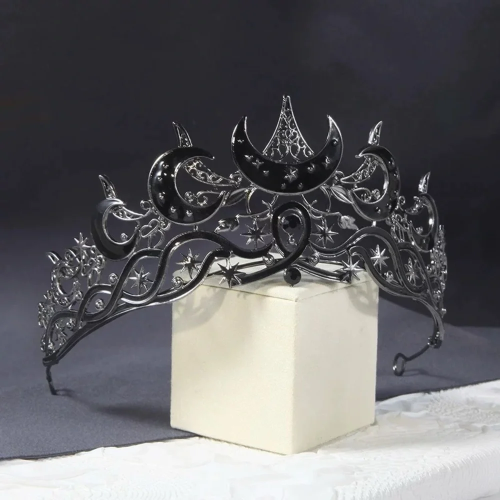 Elegant Black Crescent Moon Tiara